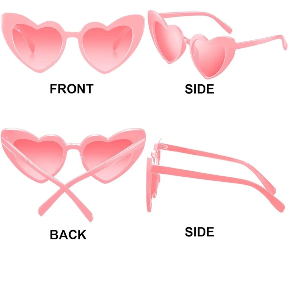 Pink Heart Shaped Sunglasses Vintage Cat Eye Retro Glasses Pink Colored lens